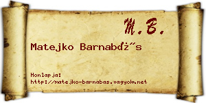 Matejko Barnabás névjegykártya